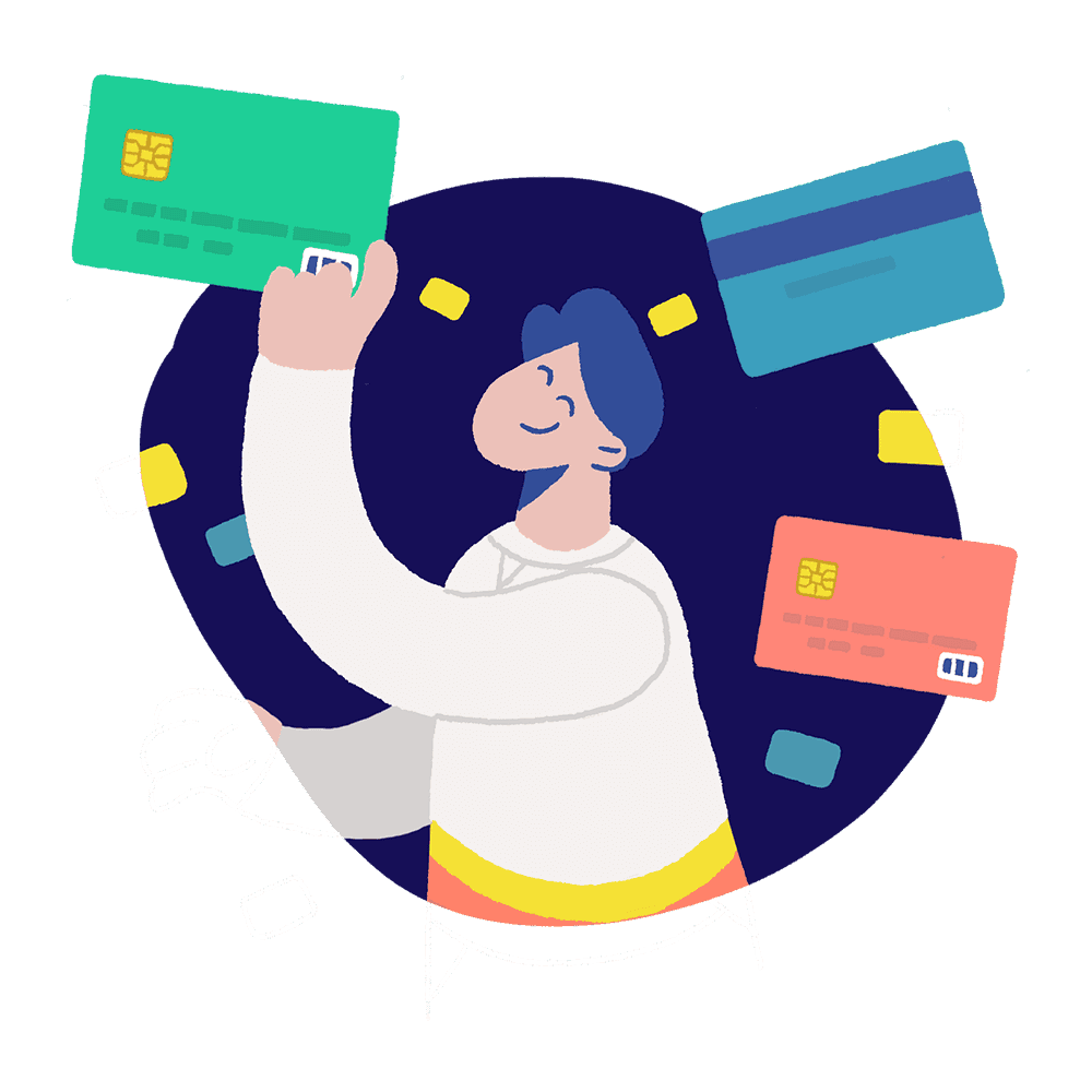 Happy person with cards