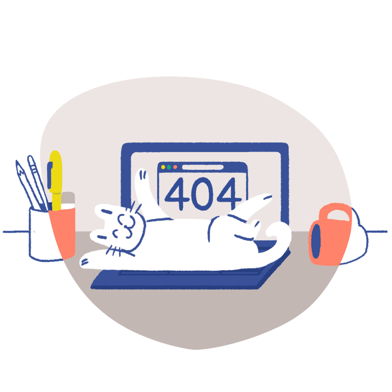 Cat laying on a laptop which displays the number 404